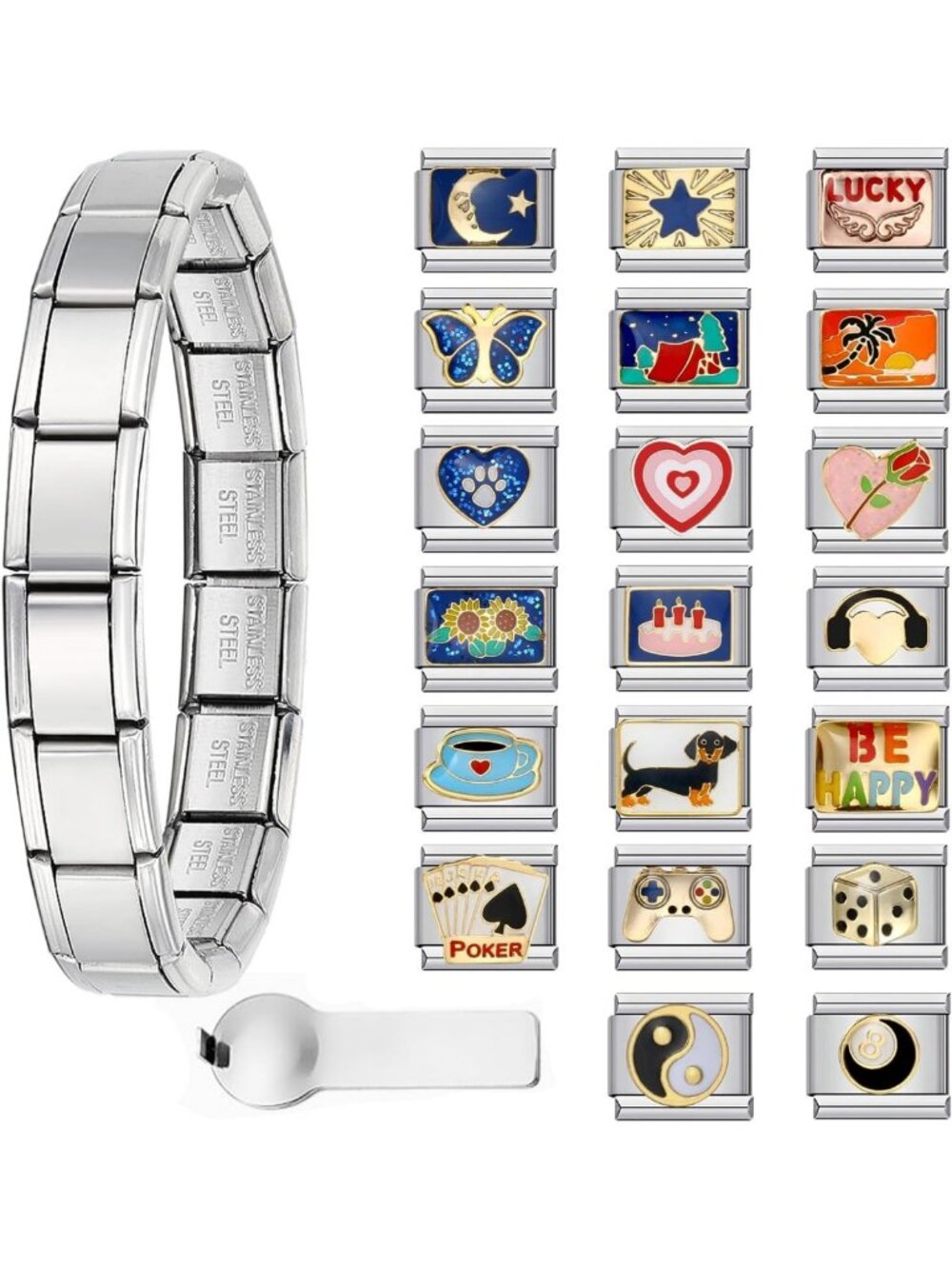 Adjustable Stainless Steel Italian Charm Bracelet for DIY, 10/20 Charms
